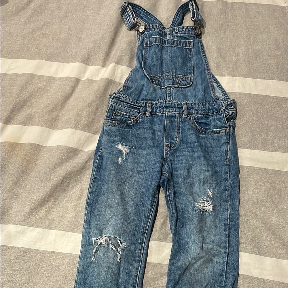 Denim Overalls with Distressed Details